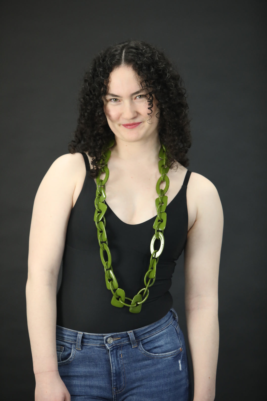 Long Asymetrical  Green Resin Bead Necklace - Vz Collection