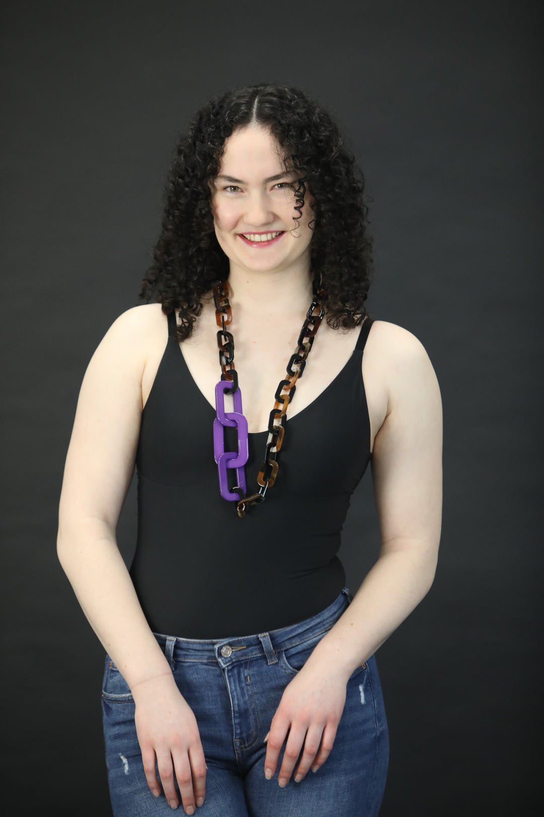 Long Bold Purple With Brown Links  Necklace - Vz Collection