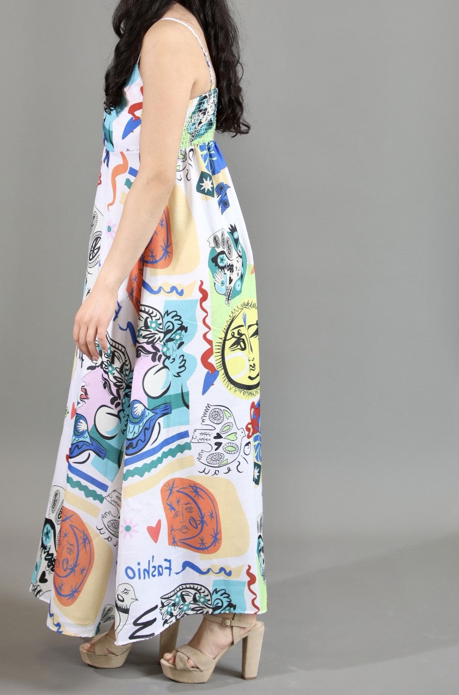 Bold Print In Blue Bird Maxi Dress