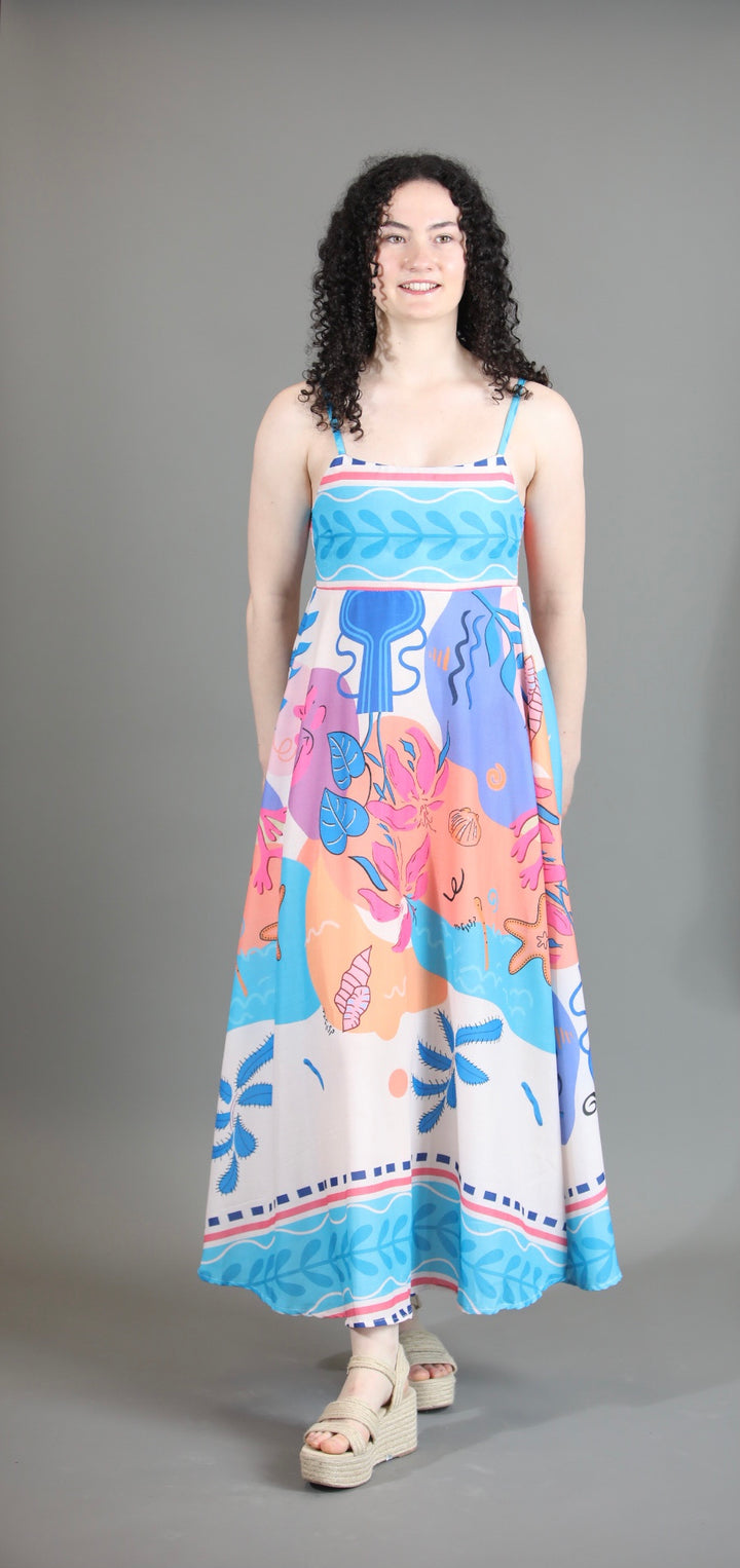 Bold Print In Aqua Blue Maxi Dress