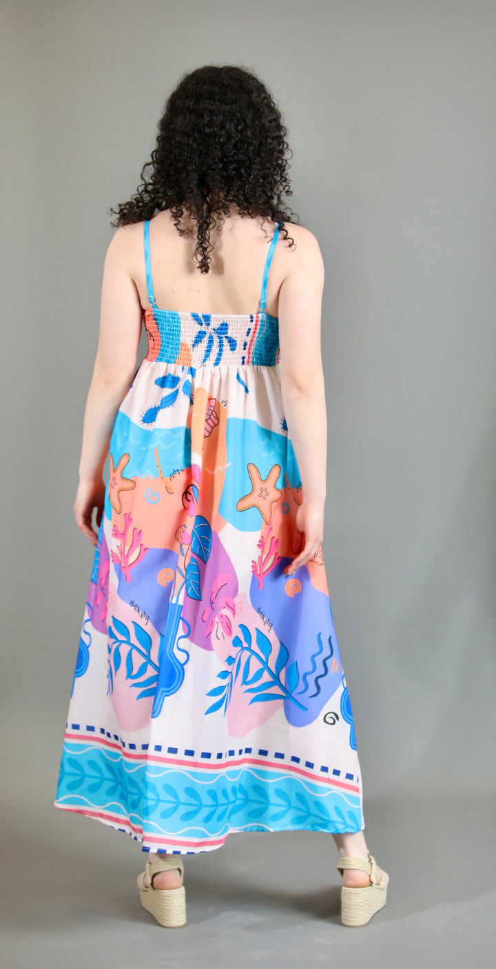 Bold Print In Aqua Blue Maxi Dress