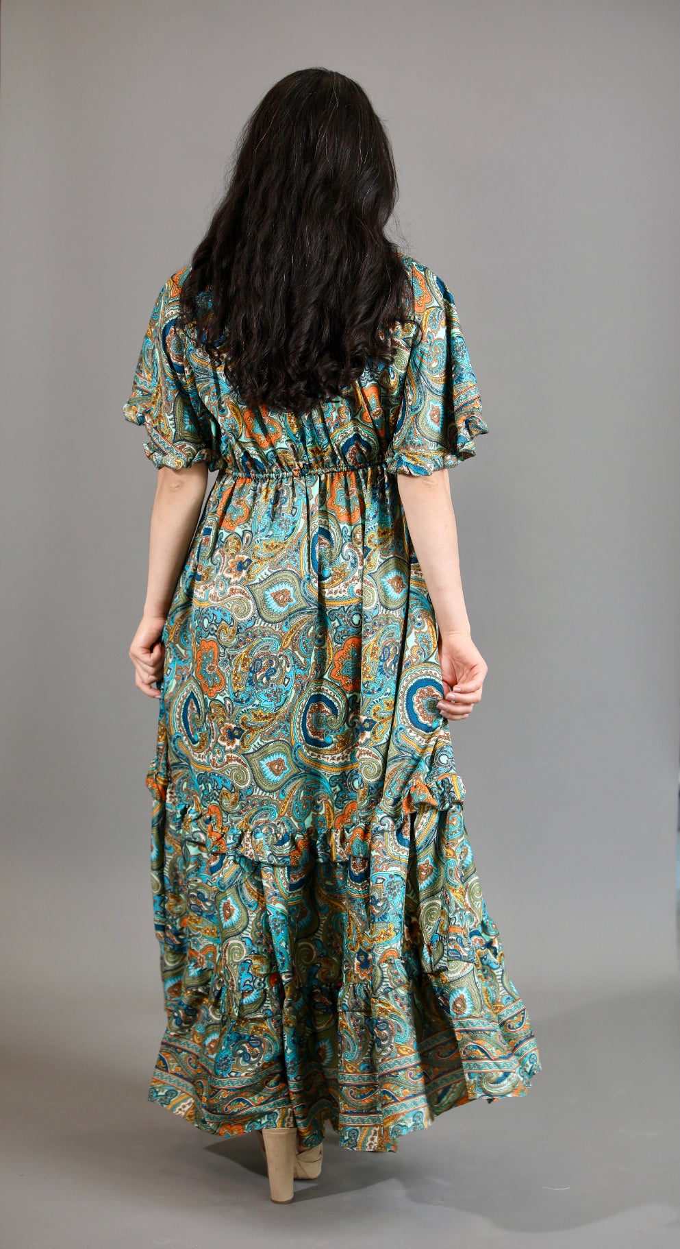 Silk Saree Maxi  Dress With Flutter Sleeves