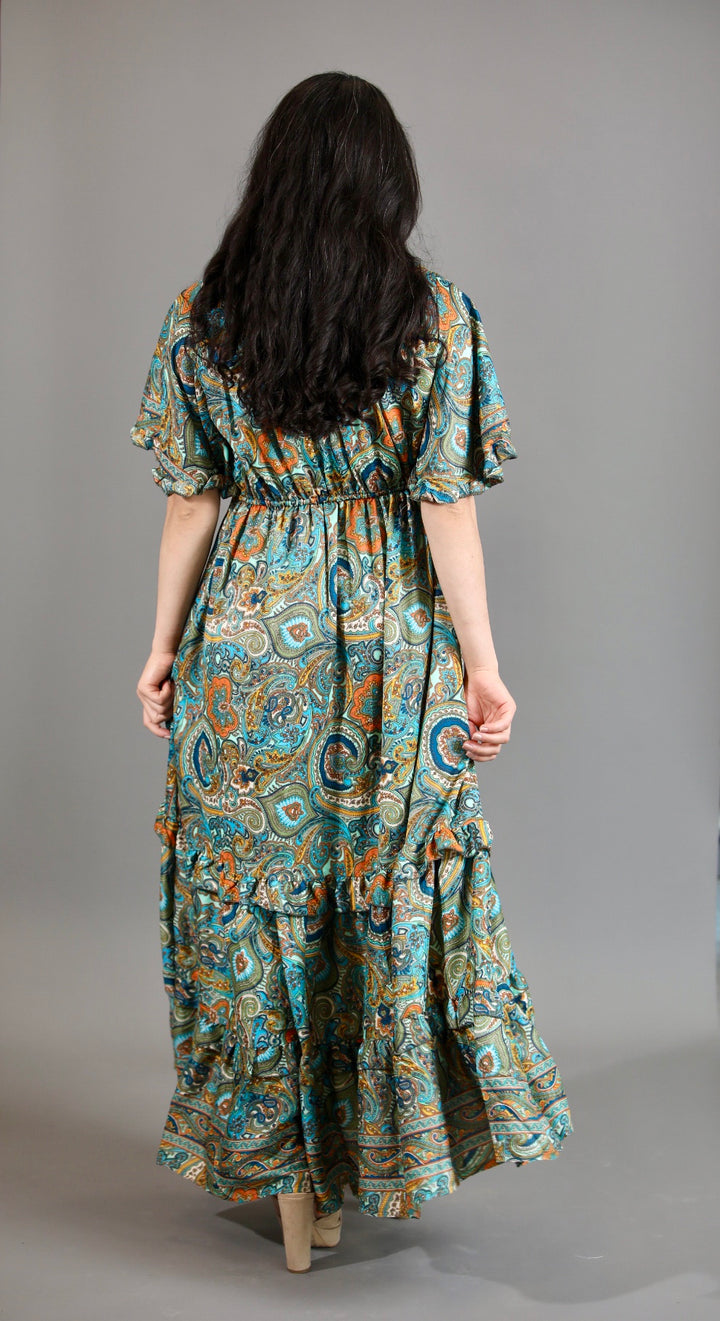 Silk Saree Maxi  Dress With Flutter Sleeves