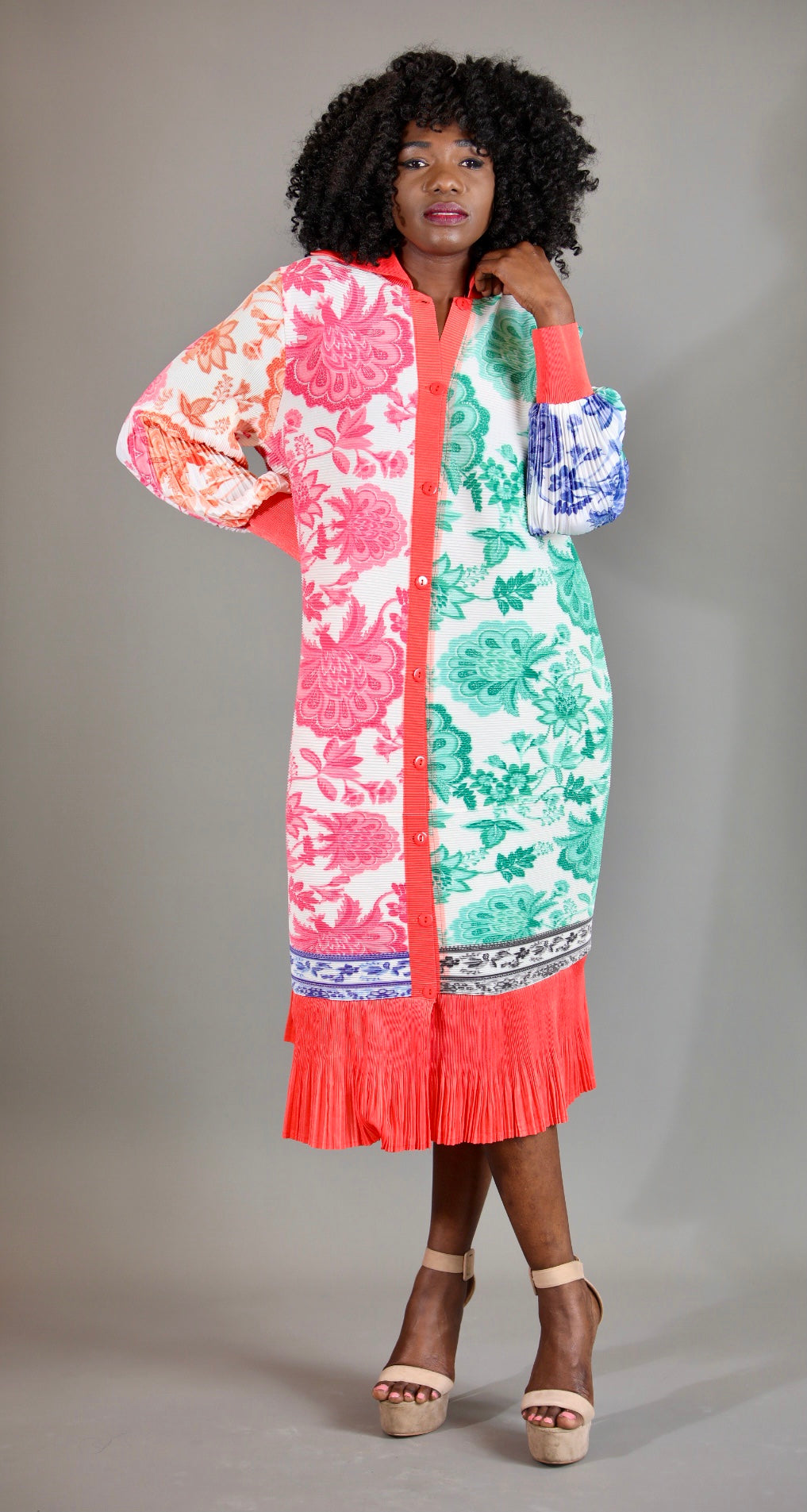 Multi Colour Plisse Dress- Orange