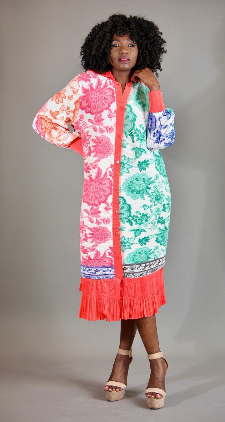 Multi Colour Plisse Dress- Orange