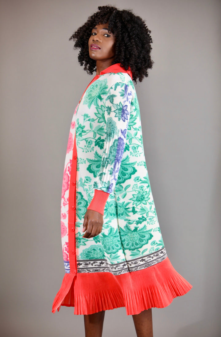 Multi Colour Plisse Dress- Orange