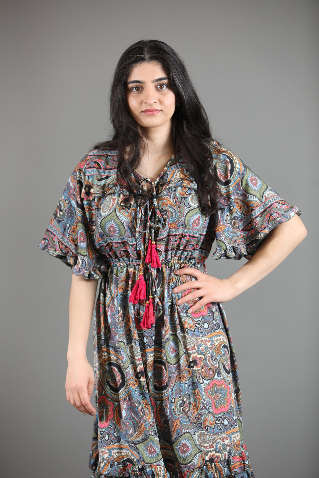 Silk Saree Maxi  Dress With Flutter Sleeves