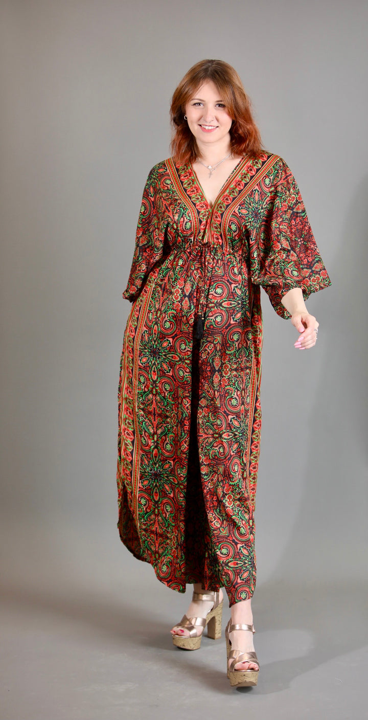 Upcycled Indian Silk Saree Jumpsuit With Kimono Sleeves