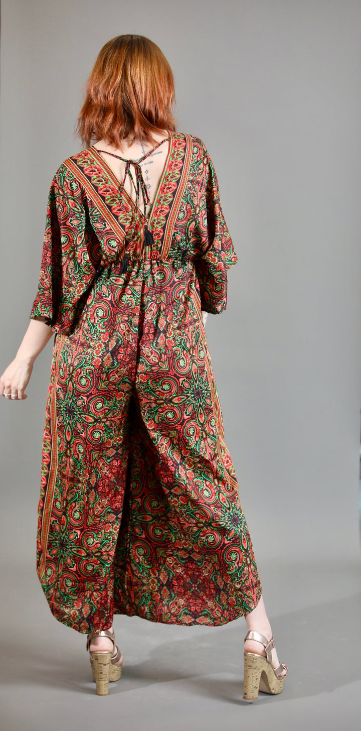 Upcycled Indian Silk Saree Jumpsuit With Kimono Sleeves