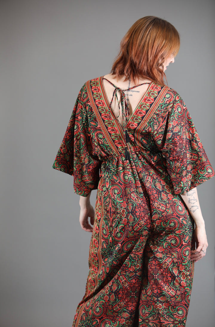Upcycled Indian Silk Saree Jumpsuit With Kimono Sleeves