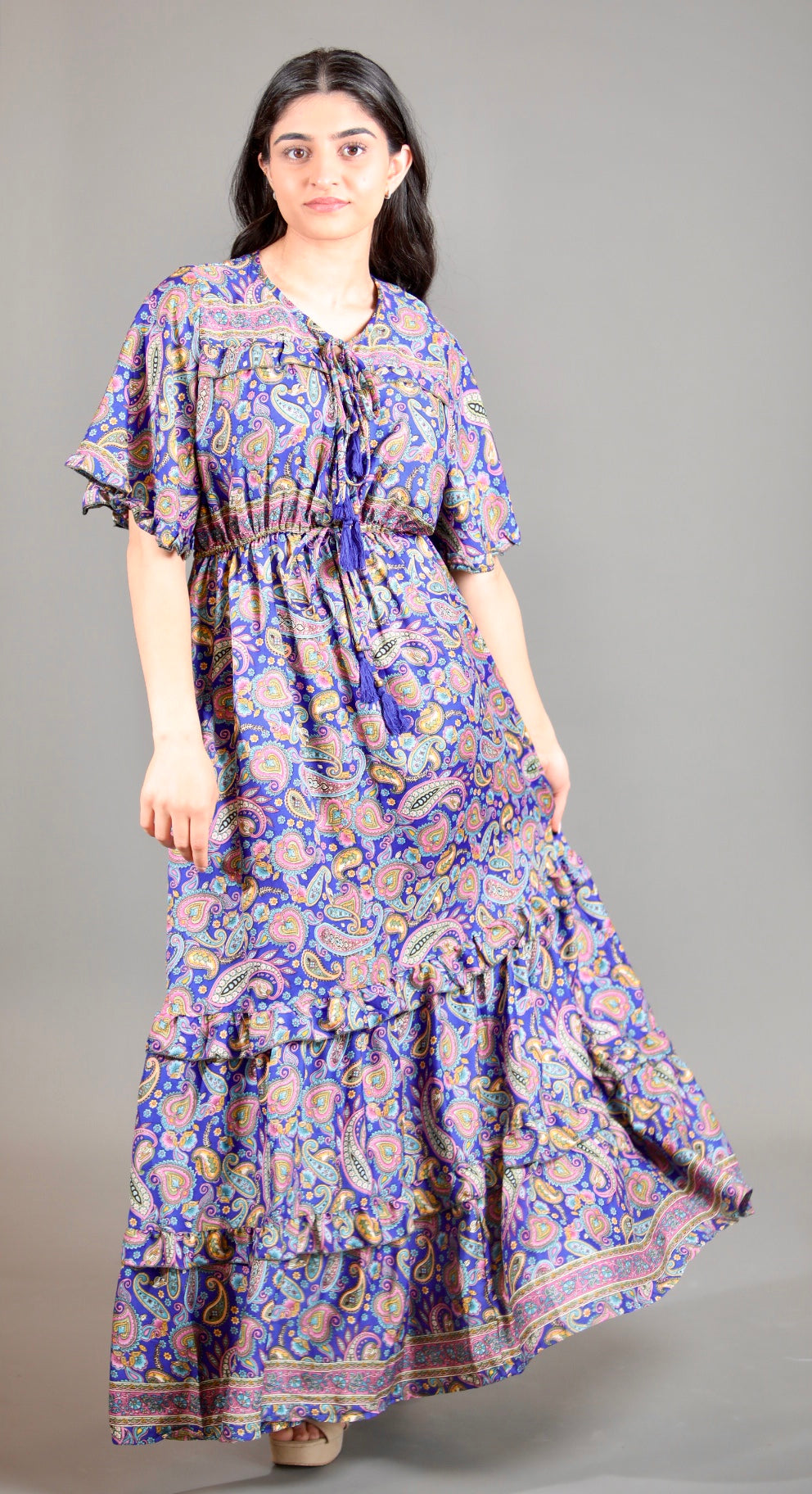 Silk Saree Maxi  Dress With Flutter Sleeves