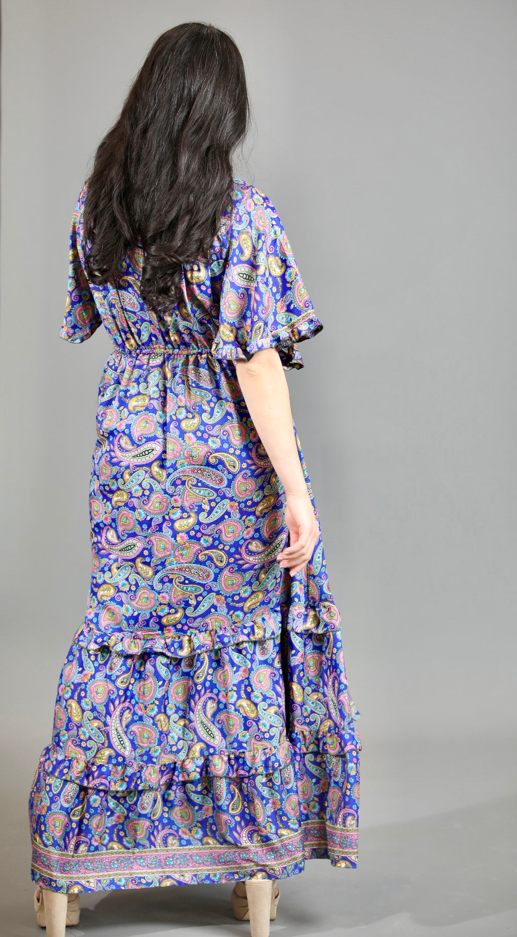 Silk Saree Maxi  Dress With Flutter Sleeves