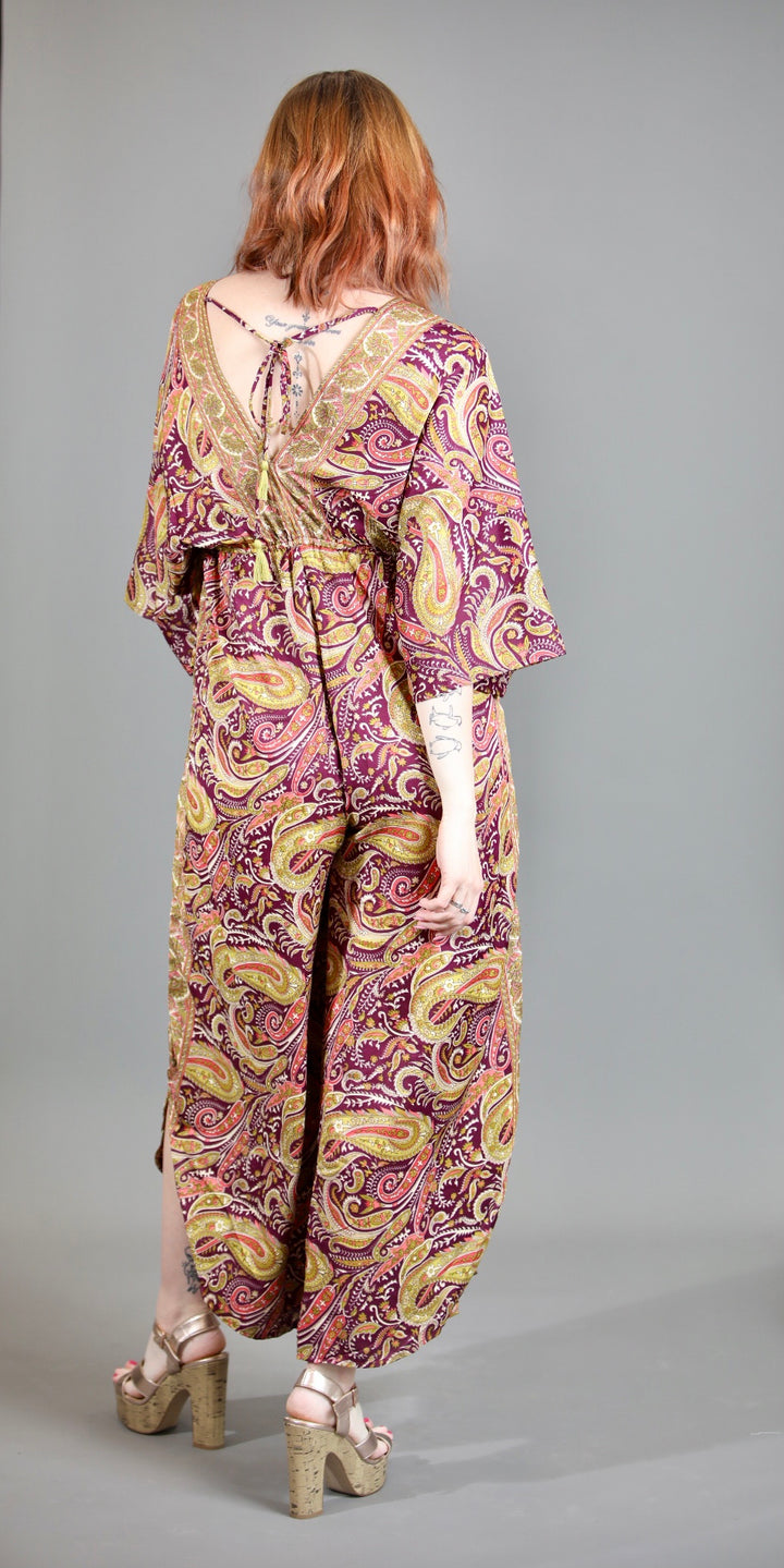 Upcycled Indian Silk Saree Jumpsuit With Kimono Sleeves