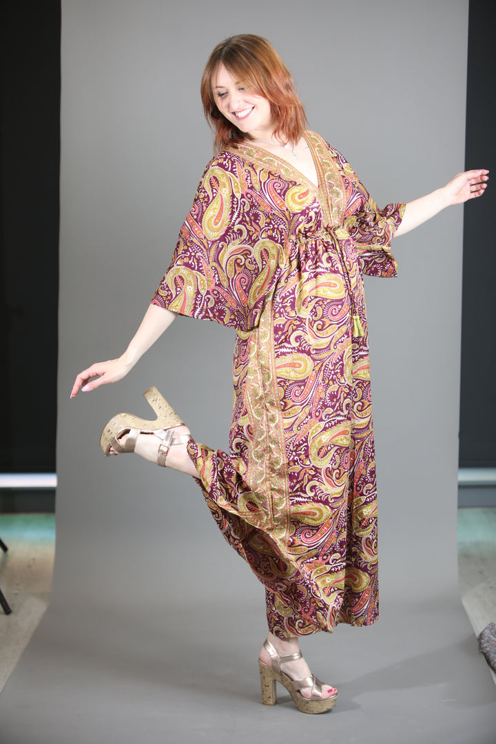 Upcycled Indian Silk Saree Jumpsuit With Kimono Sleeves