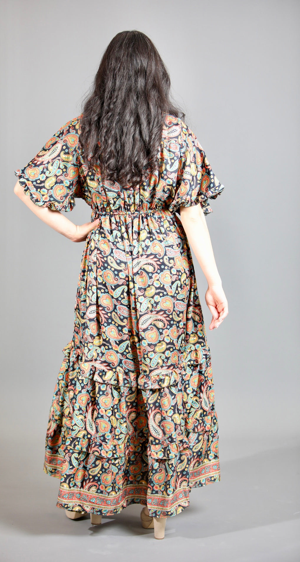 Silk Saree Maxi  Dress With Flutter Sleeves