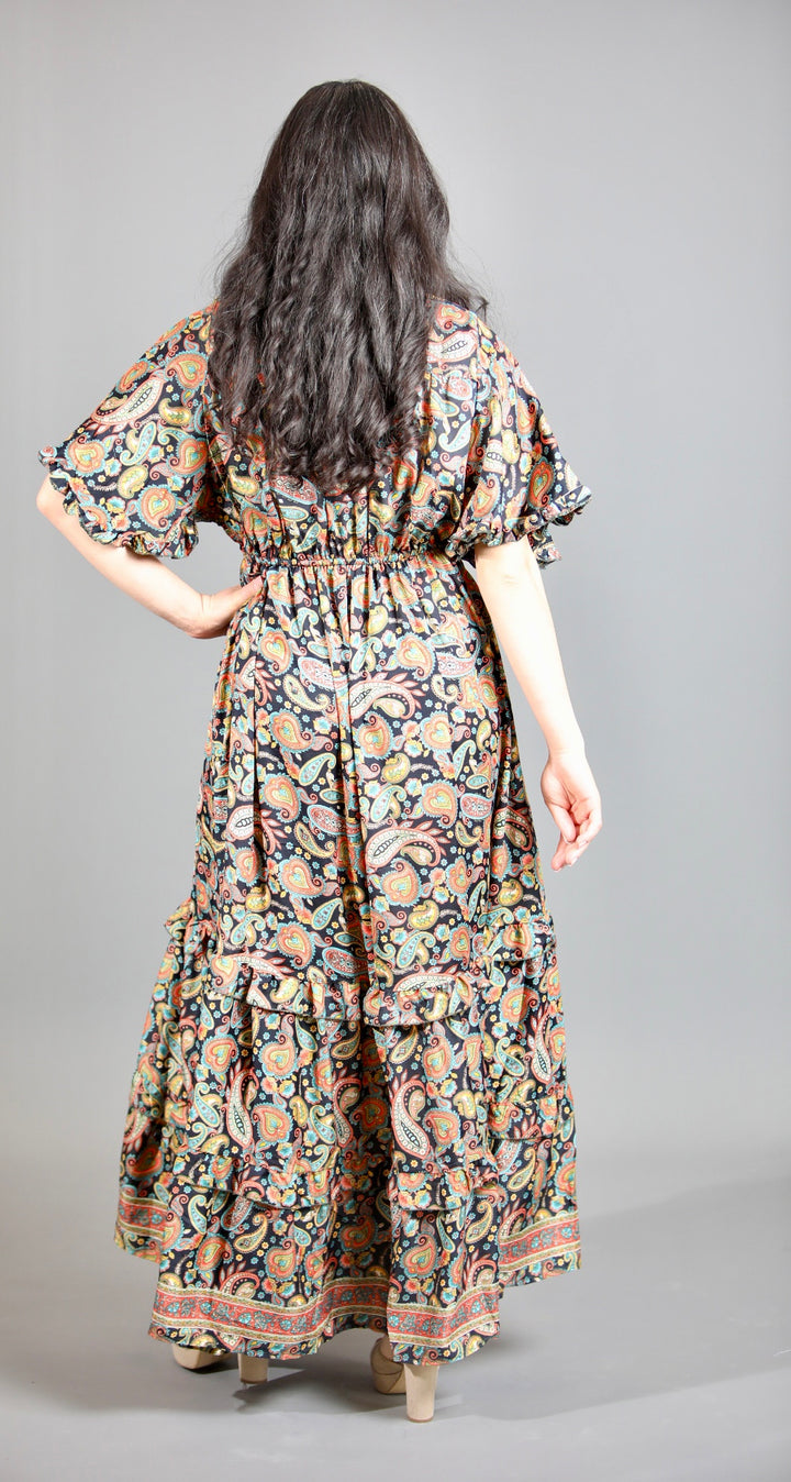 Silk Saree Maxi  Dress With Flutter Sleeves