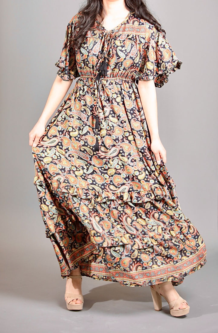 Silk Saree Maxi  Dress With Flutter Sleeves