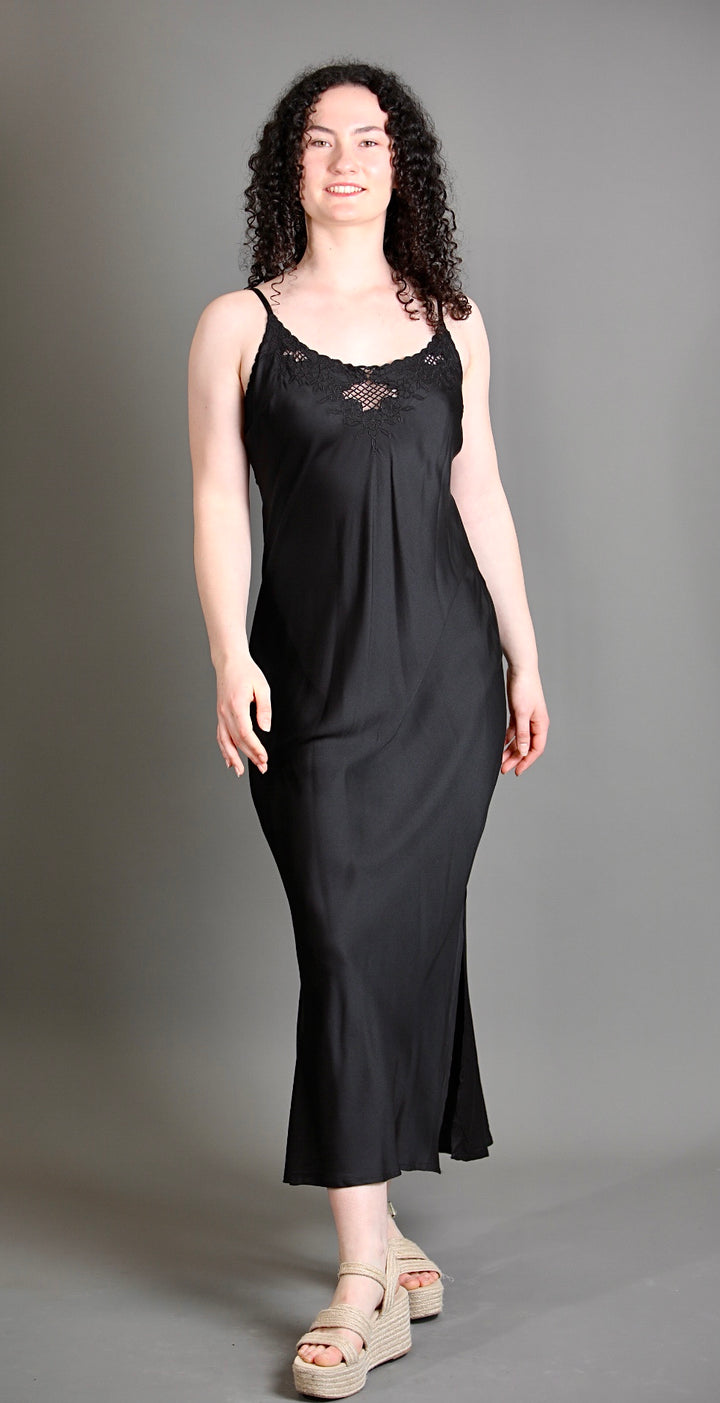 Black Satin Bias Dress