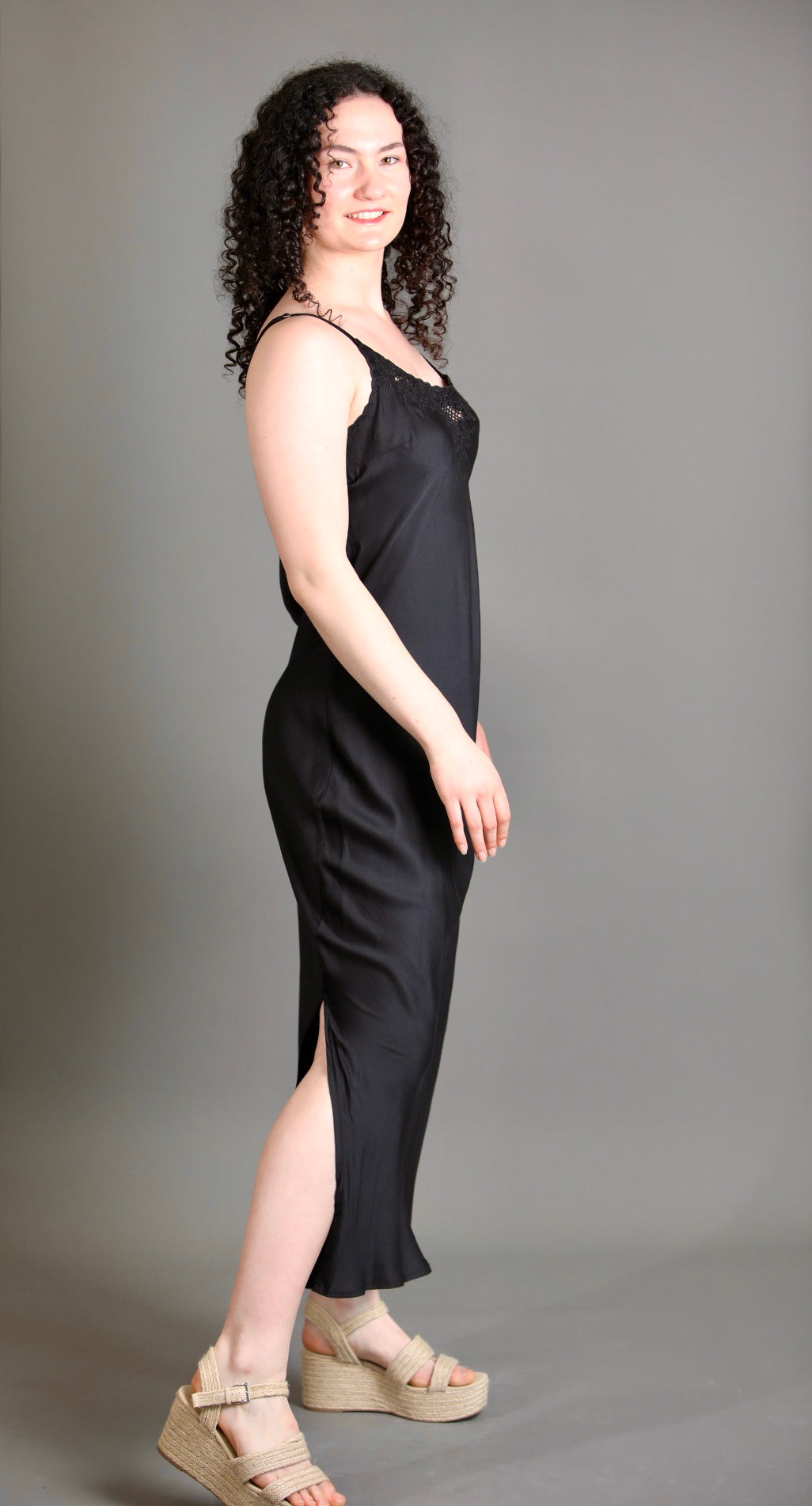 Black Satin Bias Dress