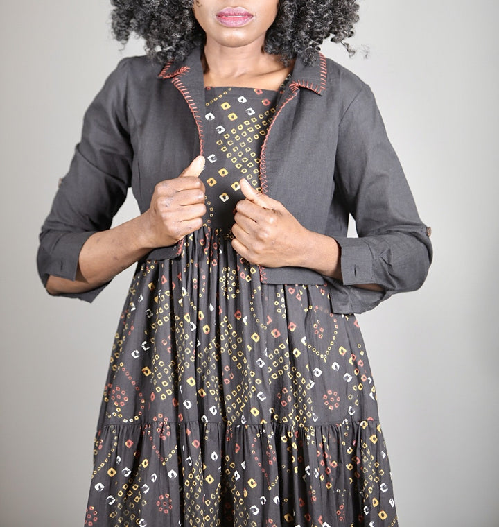 Indian Cotton Bandhani Black Dress