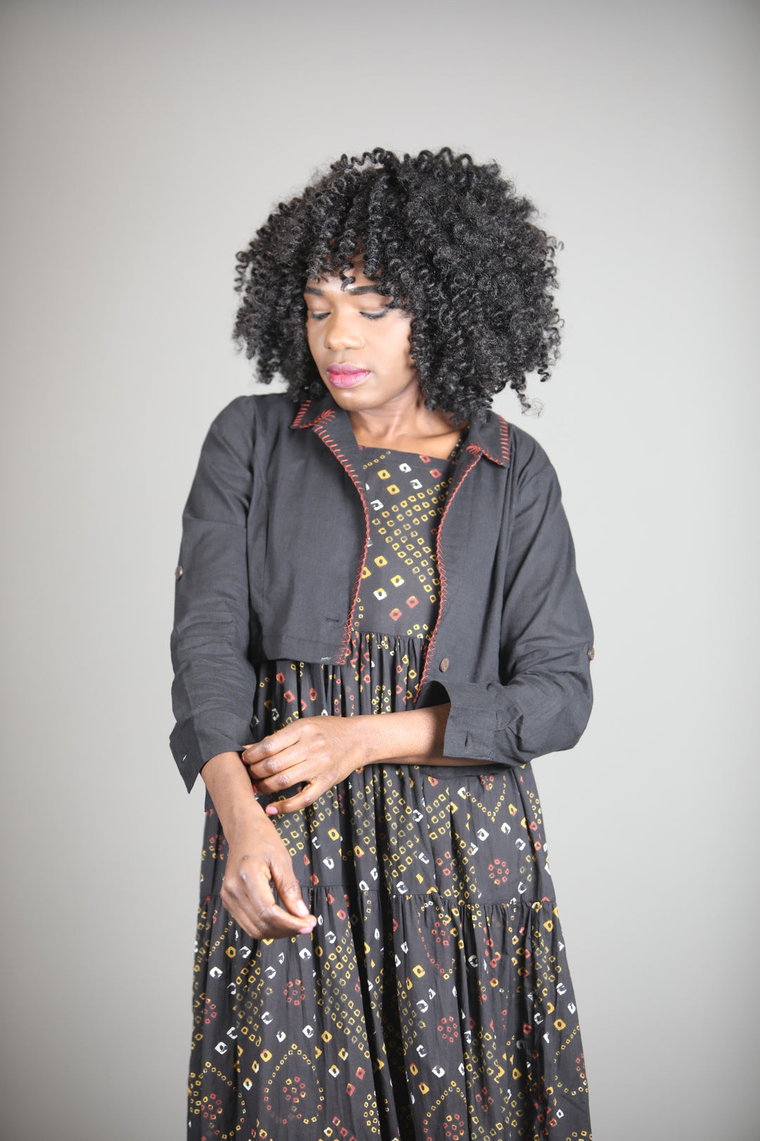 Indian Cotton Bandhani Black Dress