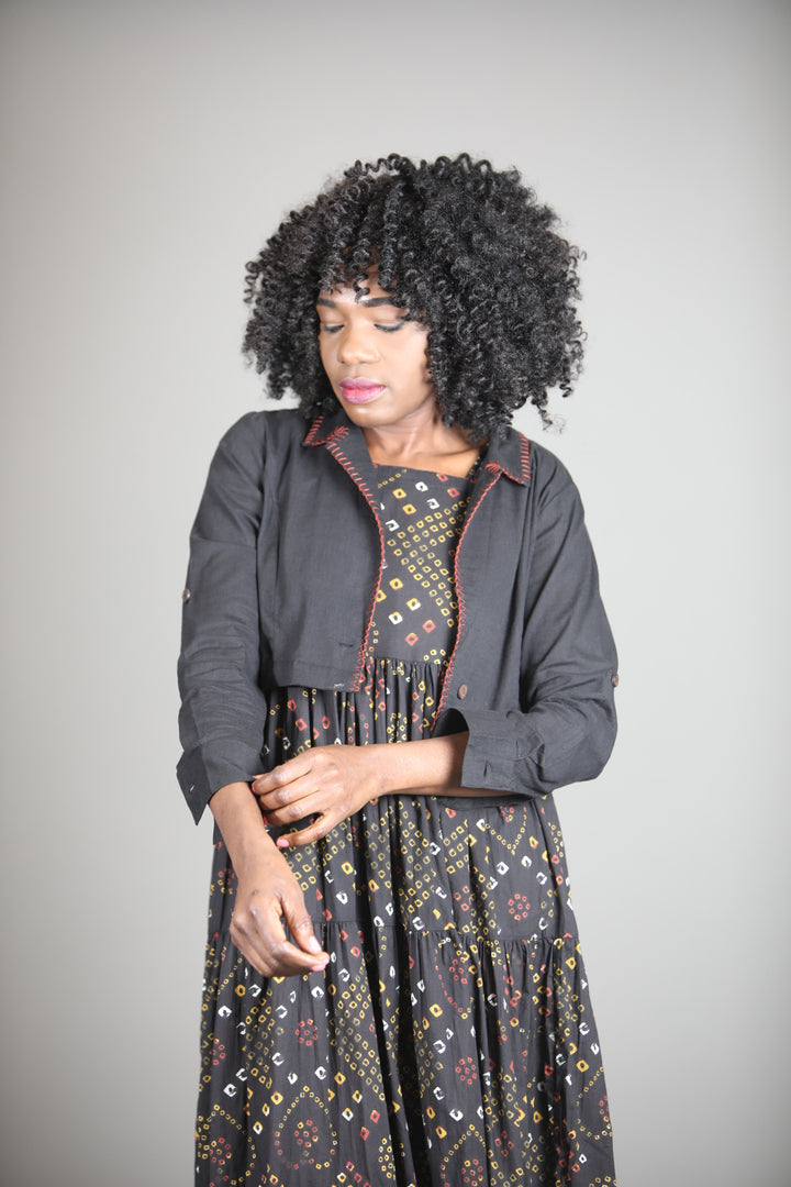 Indian Cotton Bandhani Black Dress