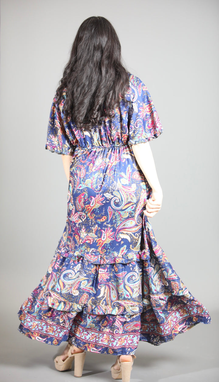 Silk Saree Maxi  Dress With Flutter Sleeves