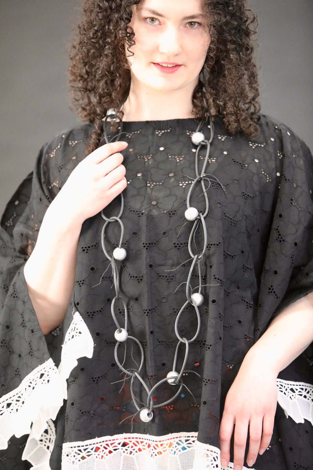 Black Silicone Link Necklace With Fringe - Vz Collection