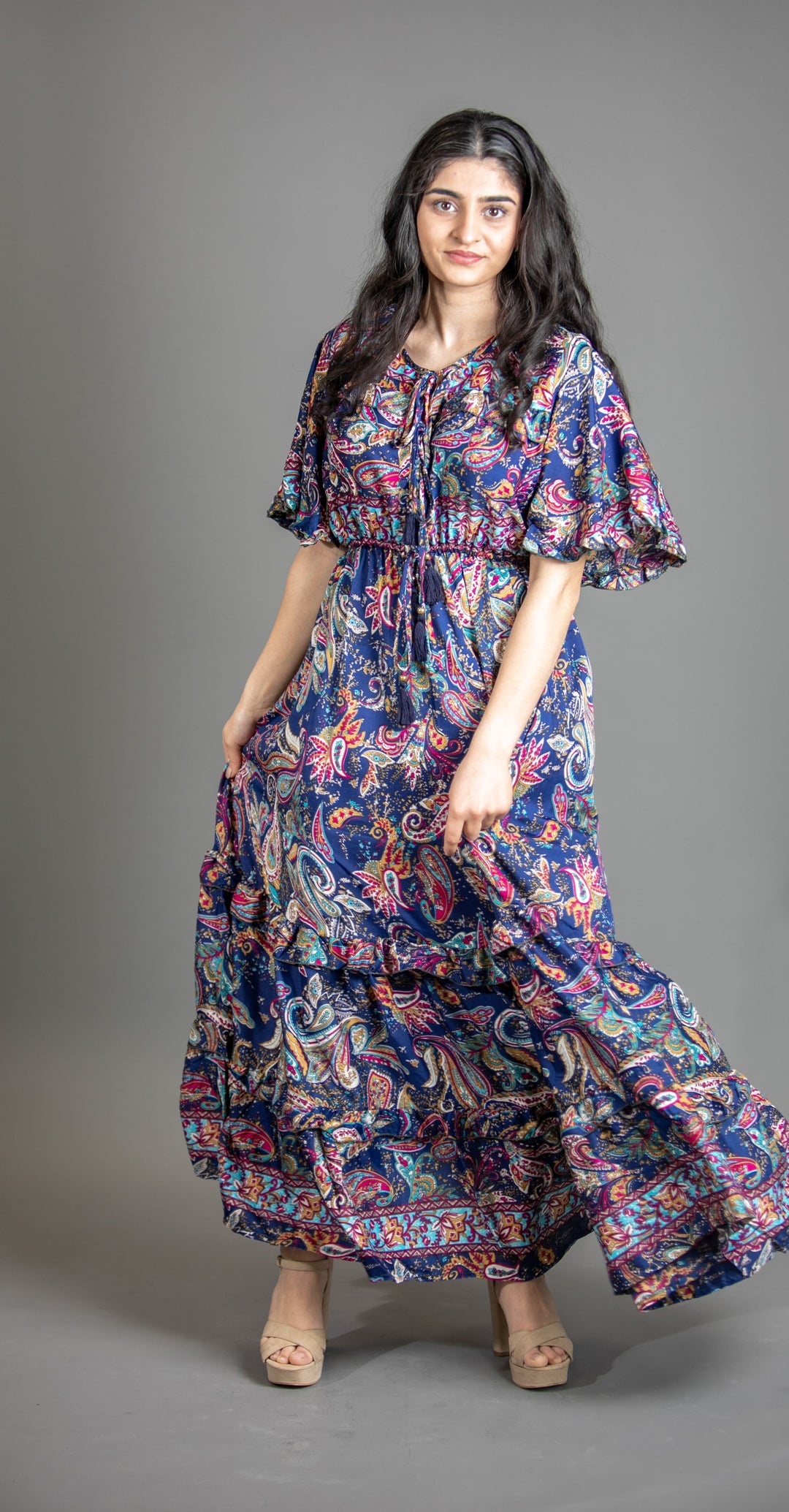 Silk Saree Maxi  Dress With Flutter Sleeves