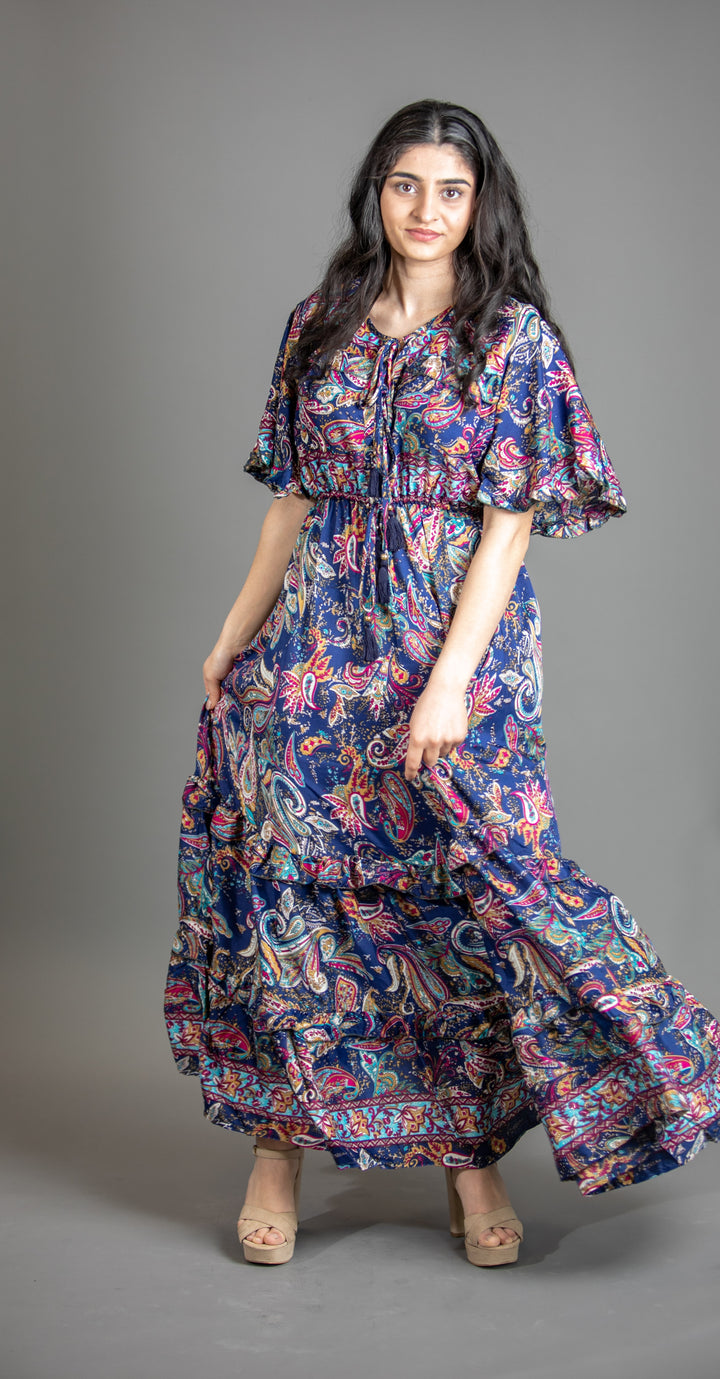 Silk Saree Maxi  Dress With Flutter Sleeves