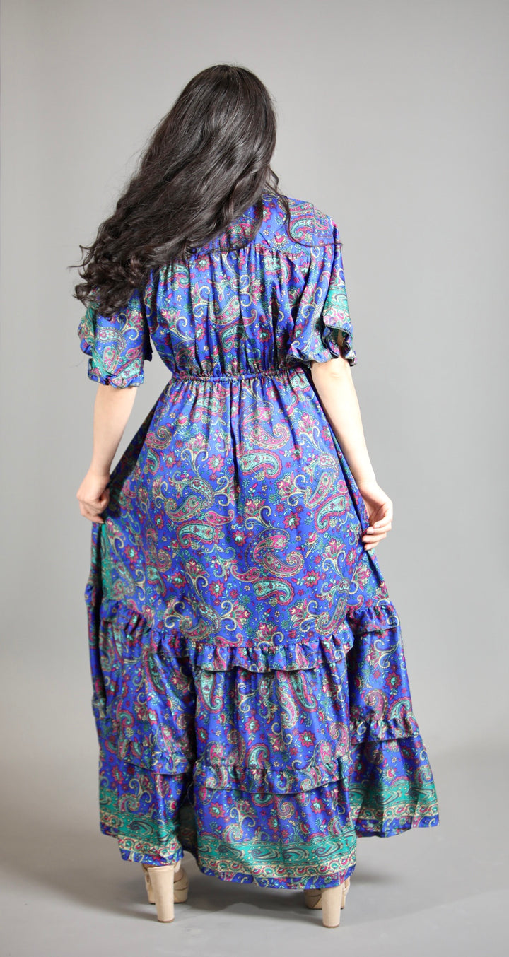 Silk Saree Maxi  Dress With Flutter Sleeves