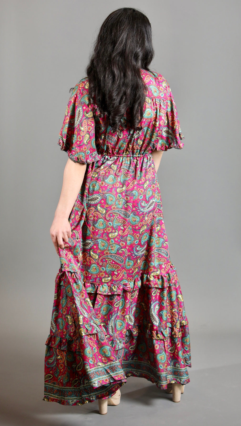 Silk Saree Maxi  Dress With Flutter Sleeves