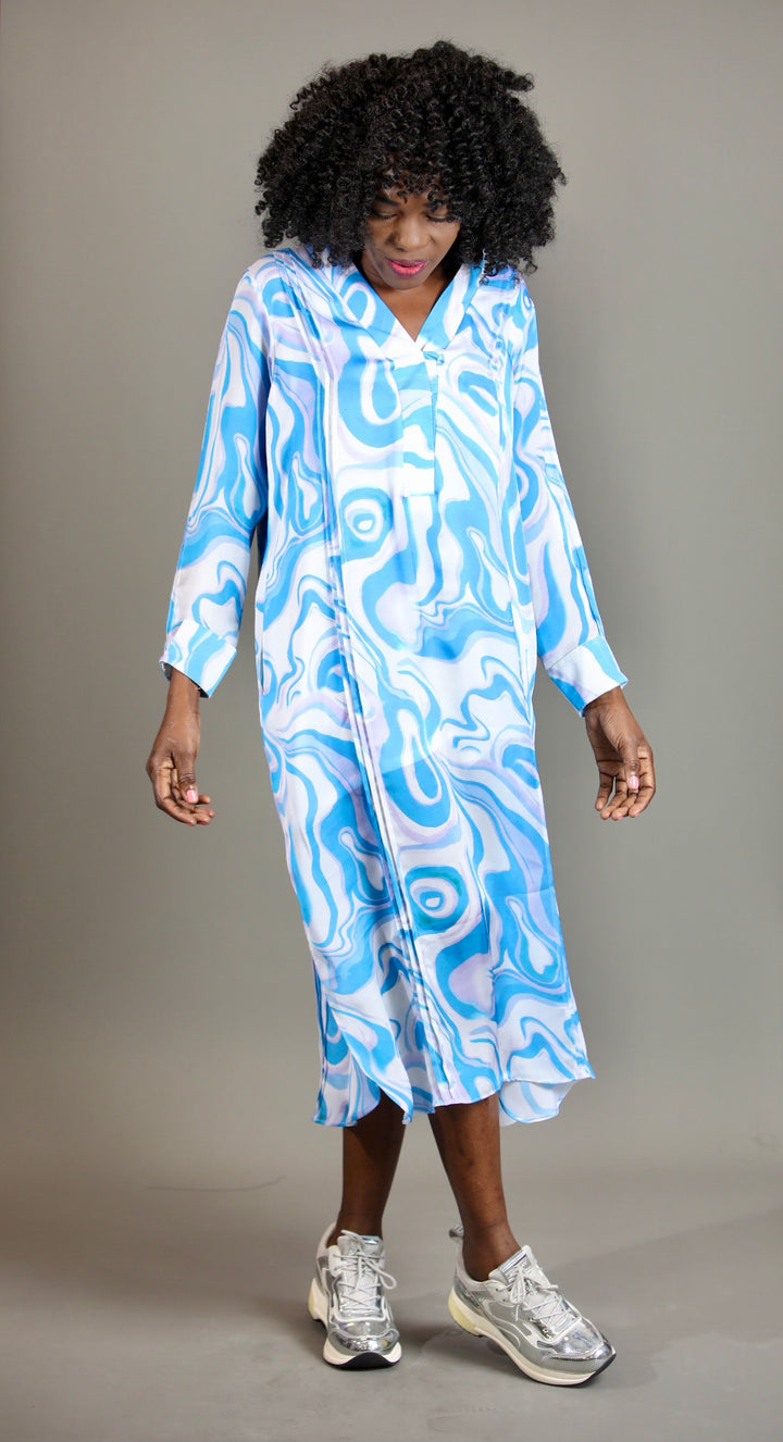 Blue and White Shift Dress
