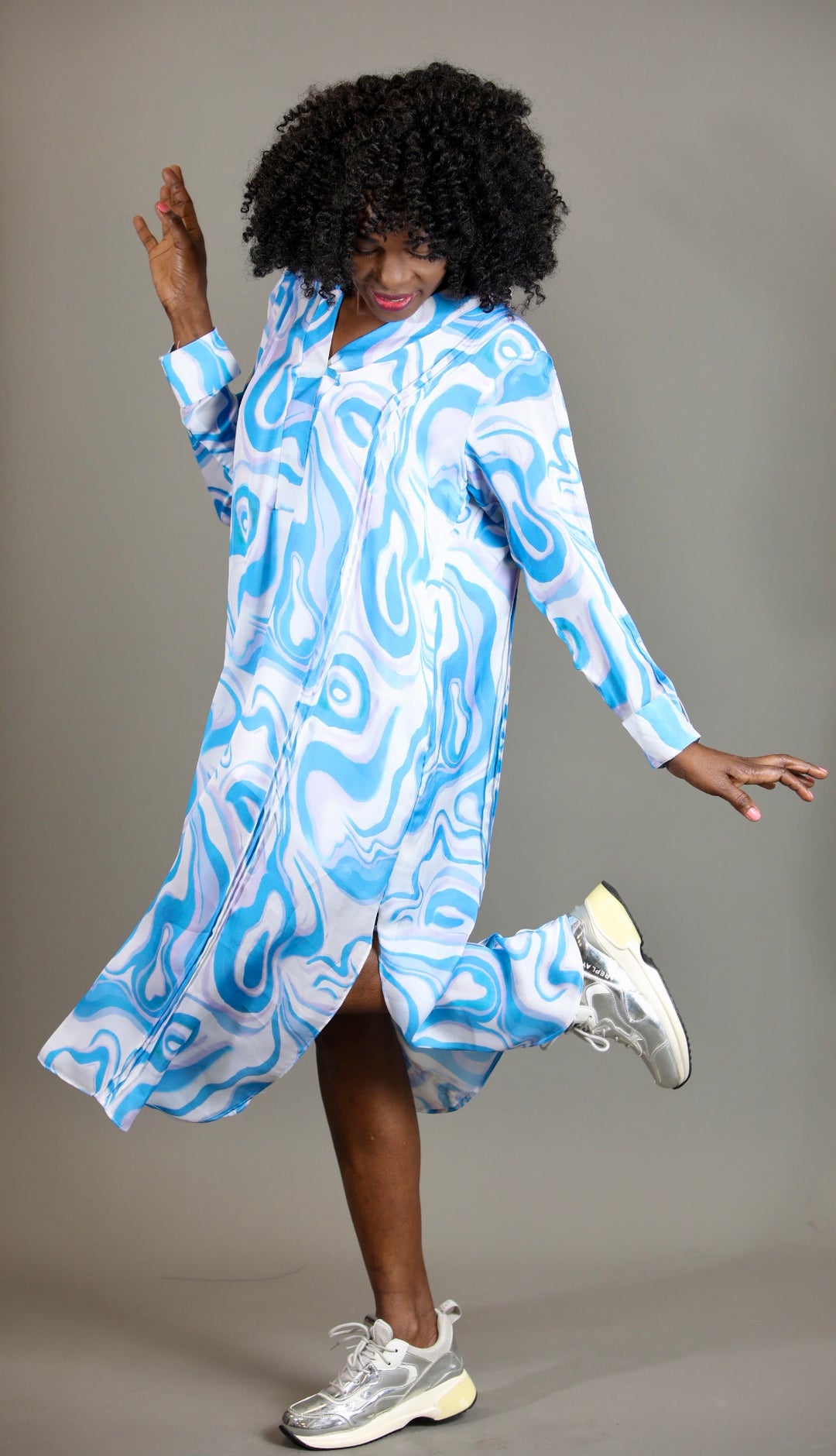 Blue and White Shift Dress