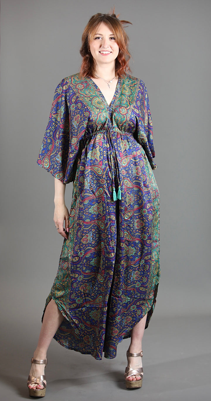 Upcycled Indian Silk Saree Jumpsuit With Kimono Sleeves