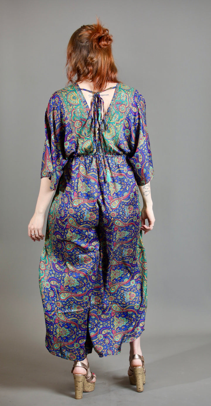 Upcycled Indian Silk Saree Jumpsuit With Kimono Sleeves