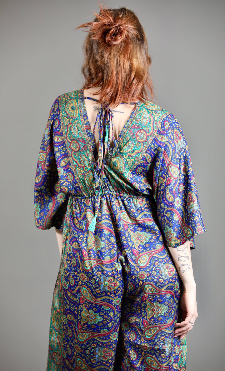 Upcycled Indian Silk Saree Jumpsuit With Kimono Sleeves