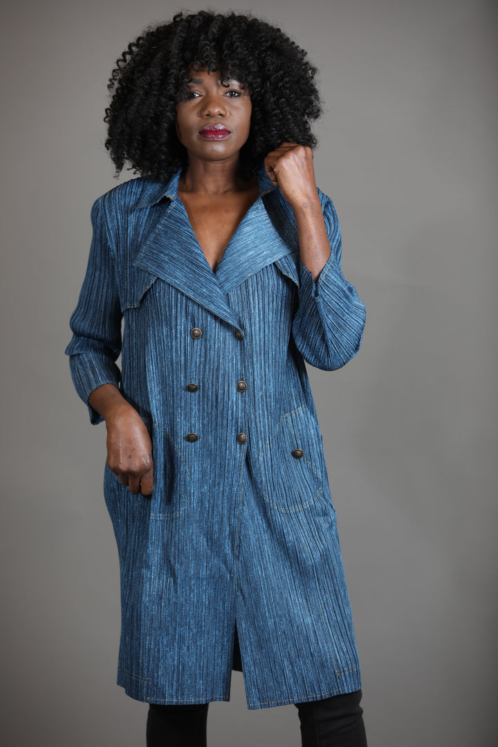 Plisse Denim Blue Jacket