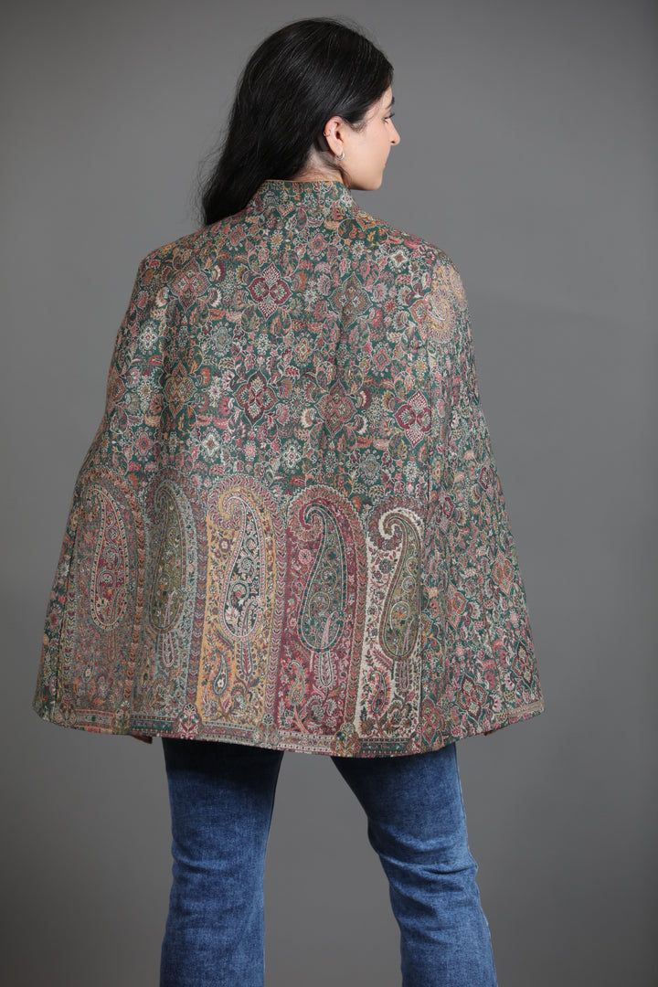Green Wool Silk Cape