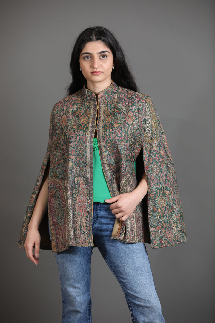 Green Wool Silk Cape