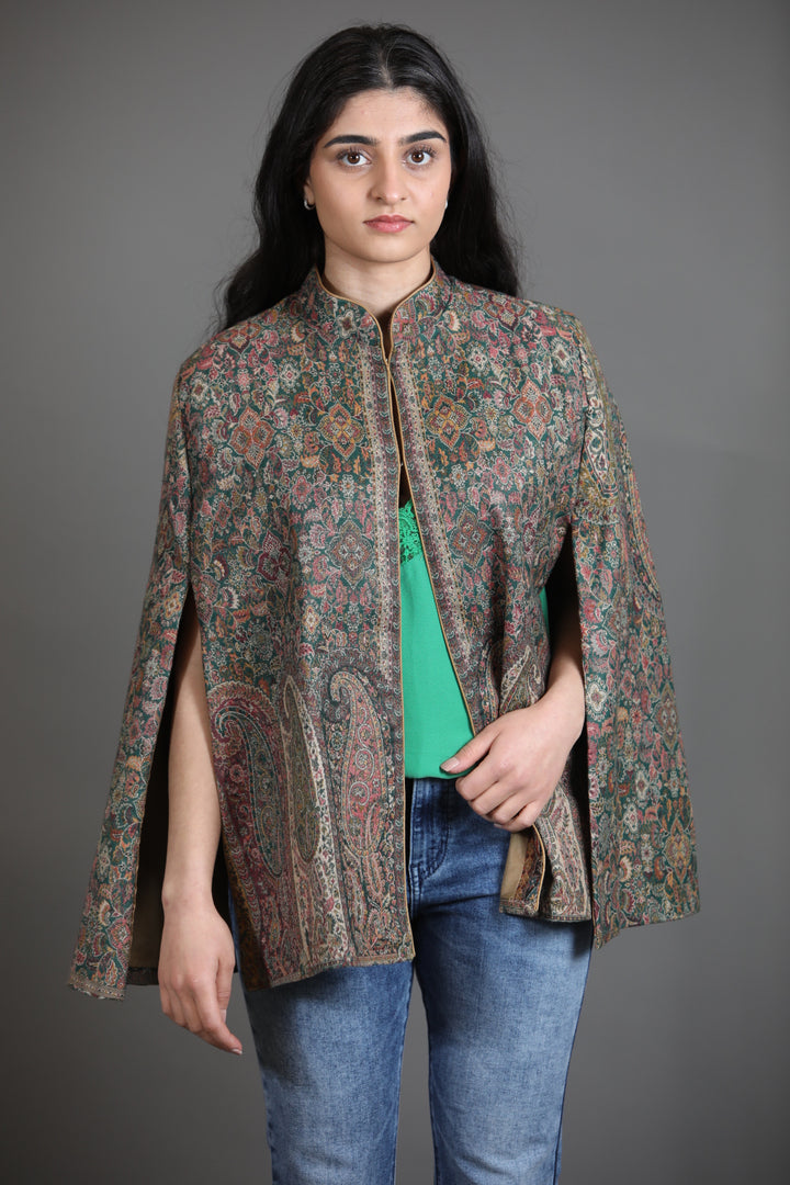 Green Wool Silk Cape