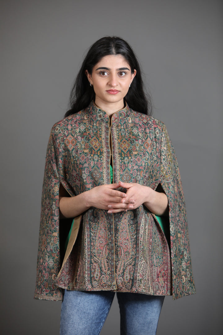 Green Wool Silk Cape