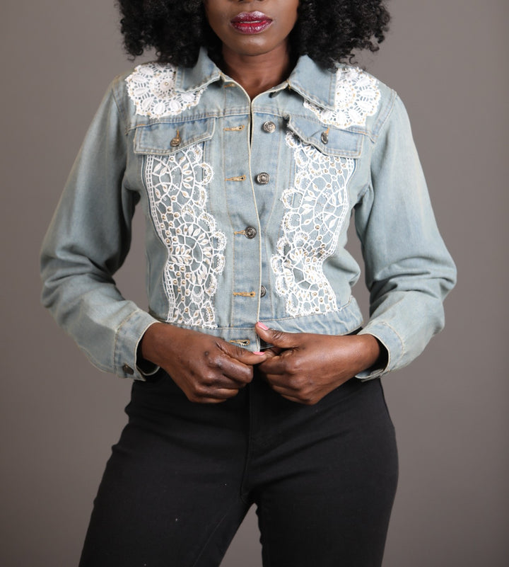 Denim Jacket With White Lace