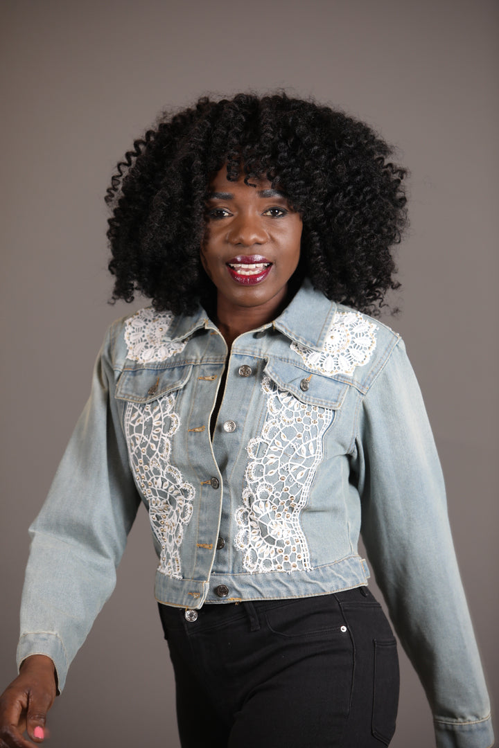Denim Jacket With White Lace