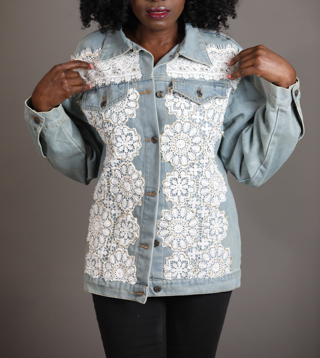 Denim Jacket With White Lace