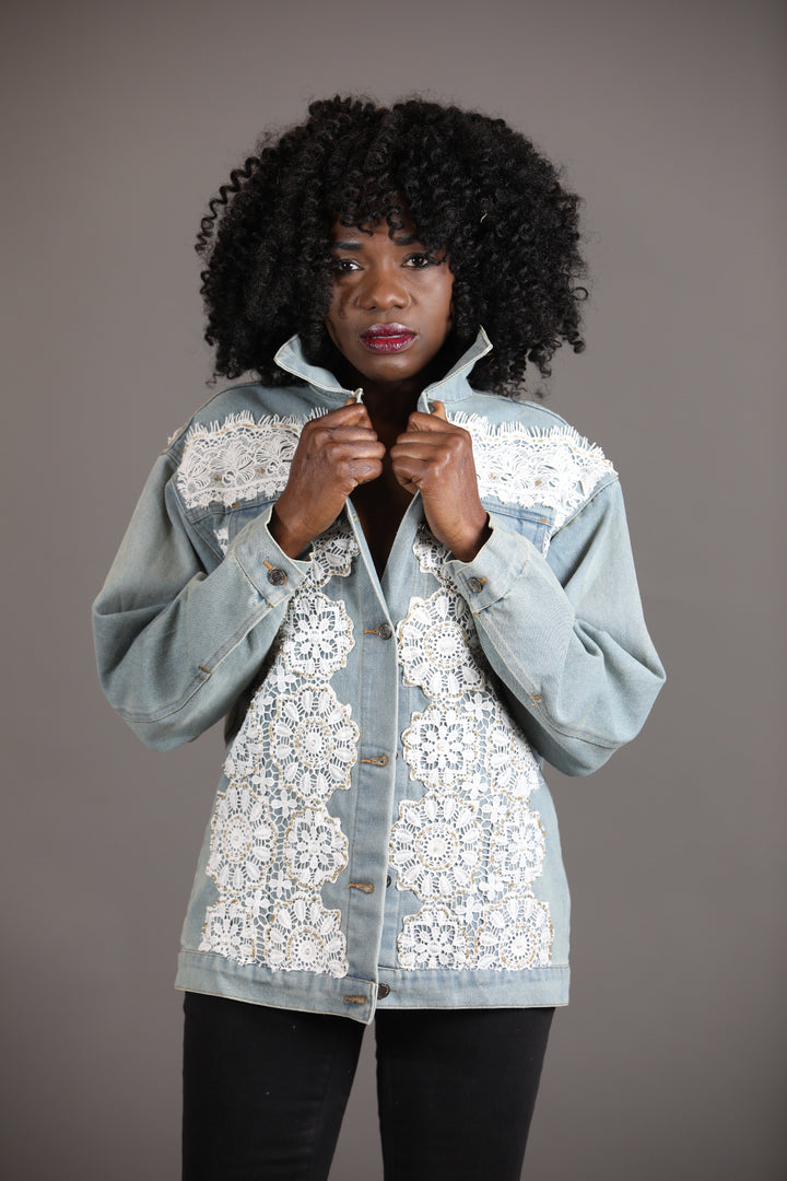 Denim Jacket With White Lace