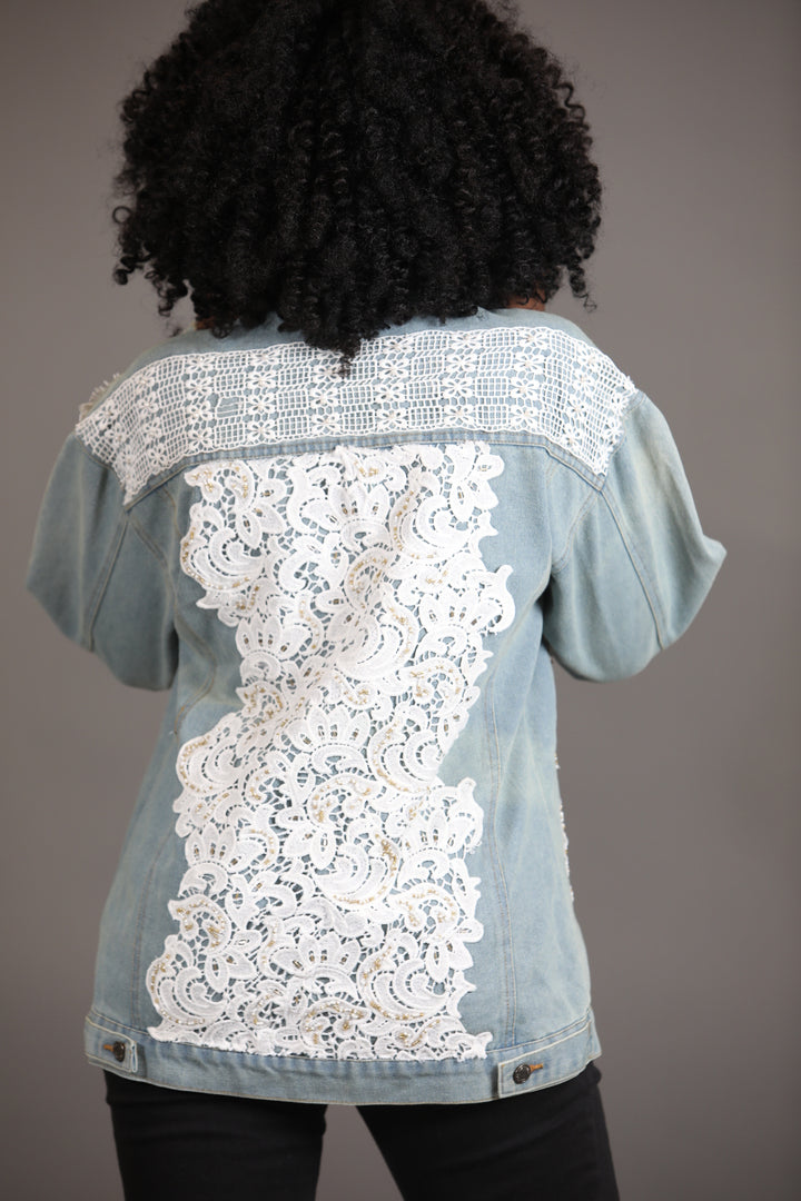 Denim Jacket With White Lace