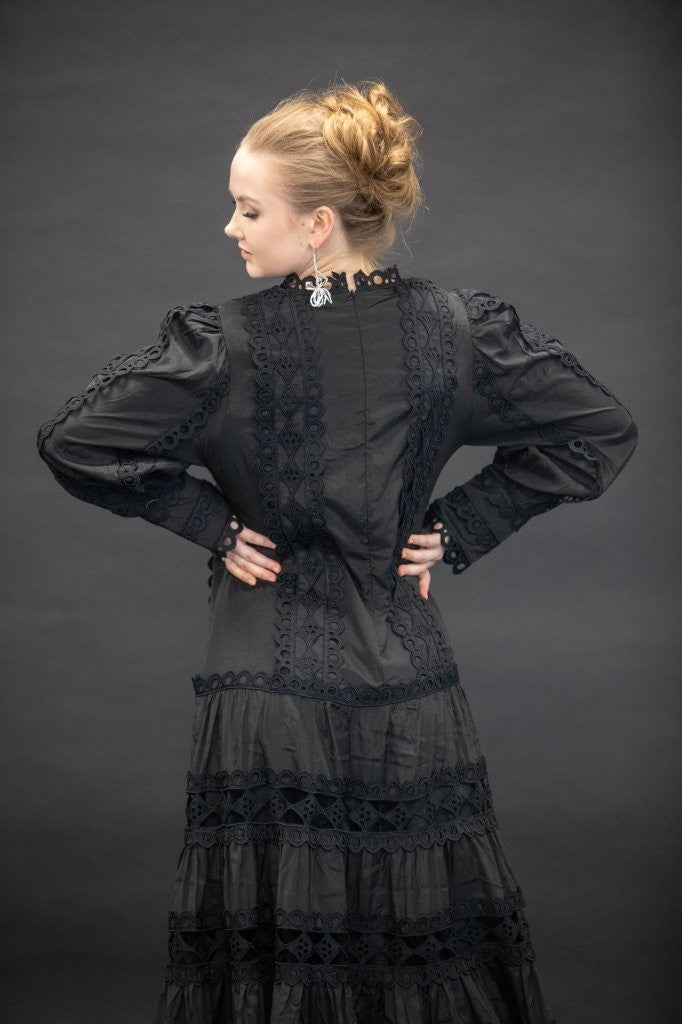 Black Crepe Silk Lace Maxi Dress