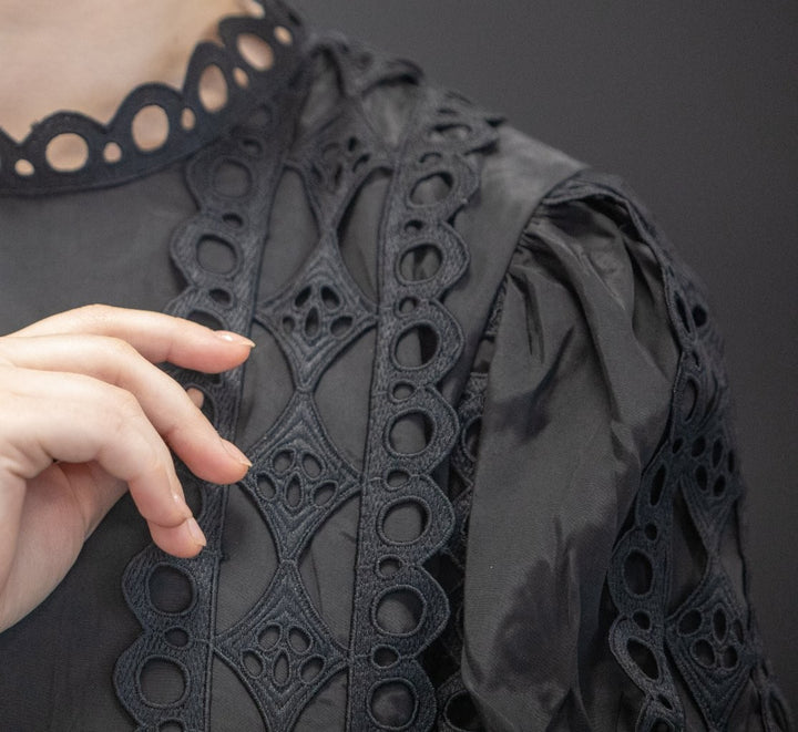 Black Crepe Silk Lace Maxi Dress