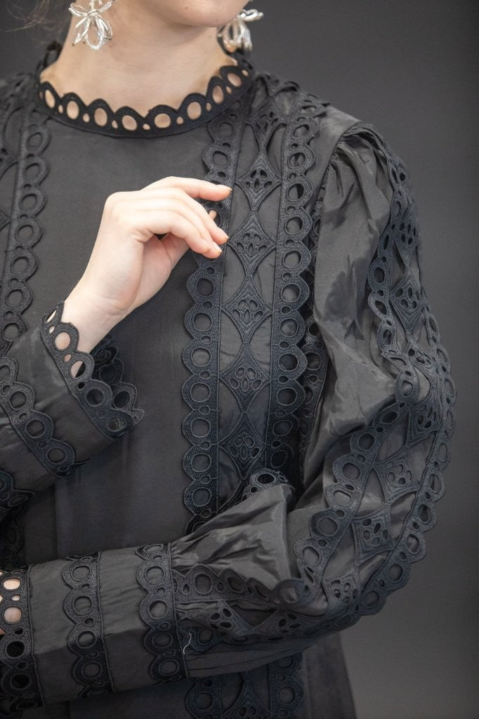Black Crepe Silk Lace Maxi Dress